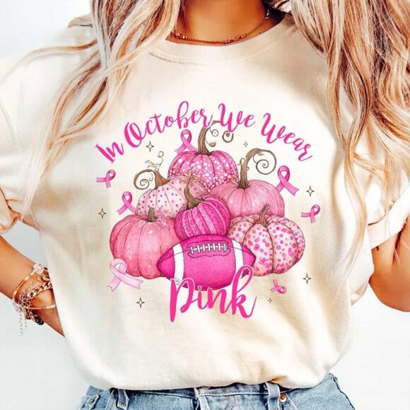 Tops - Retro Pumpkin Shirt, Watercolor Breast Cancer Awareness Tee